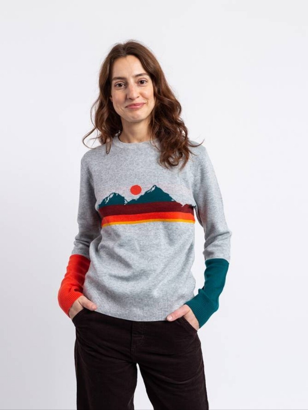 Women's Grey Mountain Stripe Hillrose Crewneck Sweater LIKE NEW SIZE L
